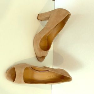 J Crew Nude Suede Peeptoe Pumps
